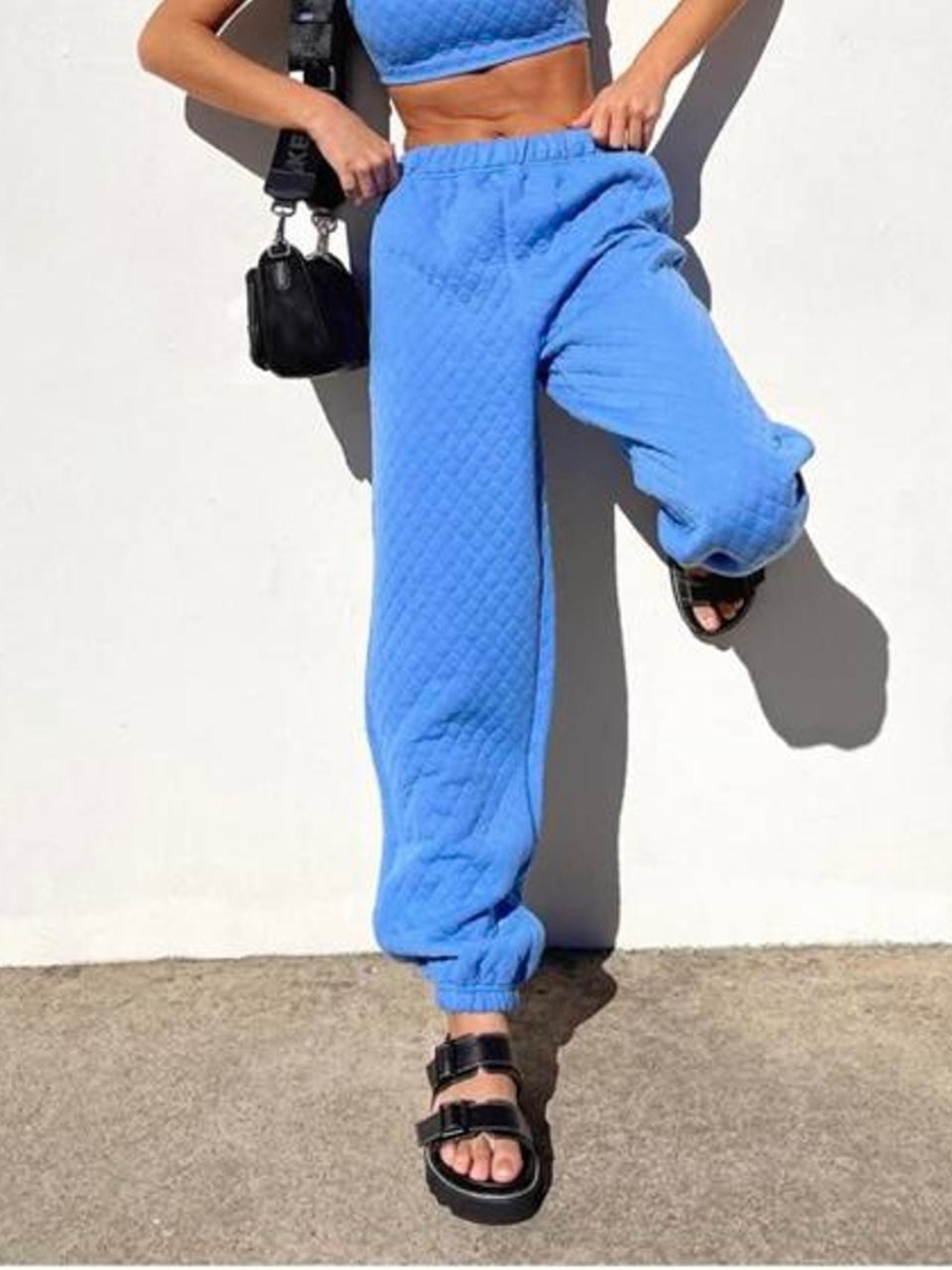 Princess Polly Quilted Light Blue High-Waist Lounge Pants